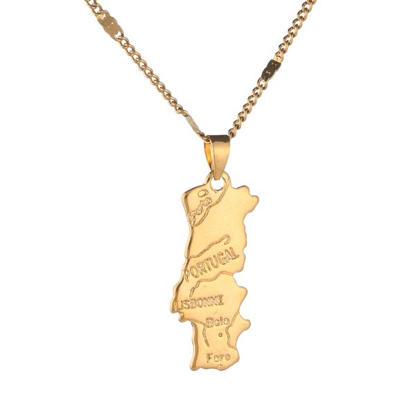 

portugal map pendant necklace gold color jewelry portuguese for women map jewelry gift, Silver