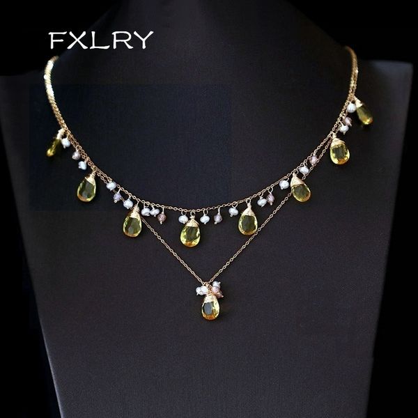 

chains fxlry fashion handmade natural freshwater pearl crystal waterdrop chokers necklace for women jewelry accessory, Silver