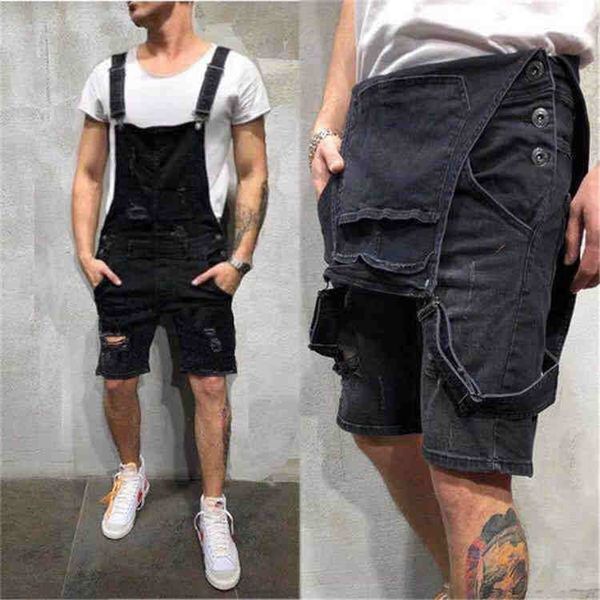 

designer skinny short mens jean overalls summer fashion holes jean work pants male apparel, Blue