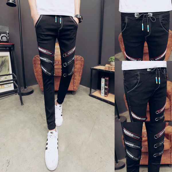 

spring autumn 2019 mens skinny jeans black brand slim fit denim designer pencil trousers for men, Blue