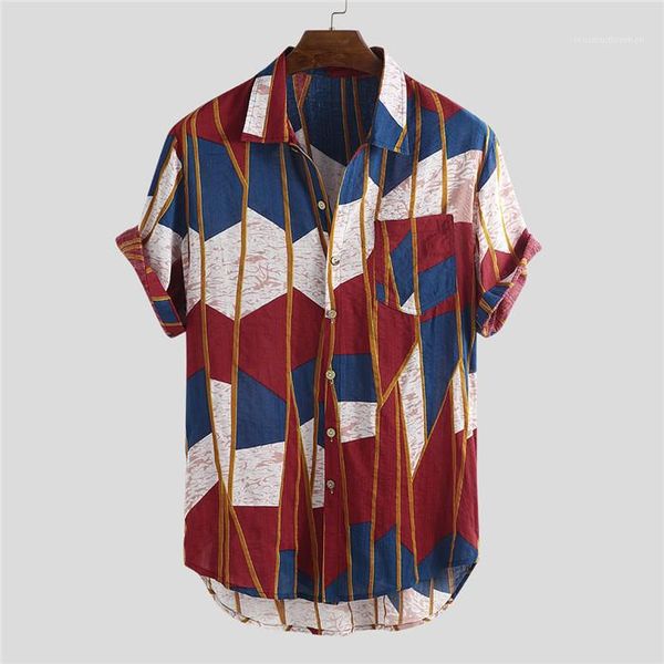 

casual shirt summer fashion short sleeved loose beach vacation style male shirt mens printed pocket, White;black
