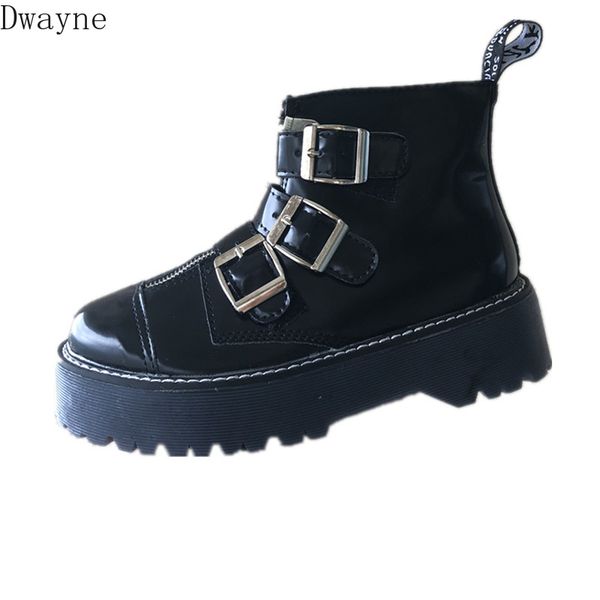 

korea ulzzang harajuku style thick bottom belt buckle boots women's boots retro england wind punk student, Black