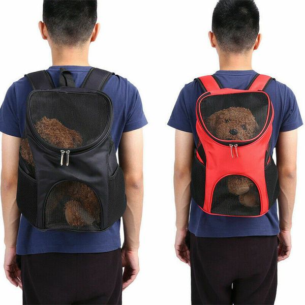 

woman pet backpack mesh breathable stitching backpack pet travel dogs cat carrier mesh windows