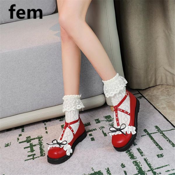 

fem woman flats mary janes t-strap rivet shoes for women lace buckle strap round toe lolita style girl cute shoes ing, Black