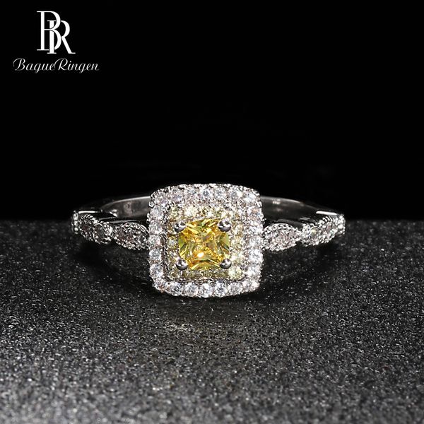 

bague ringen модные серебро 925 ювелирных изделий бриллиантовые кольца для женщин геометрия площади белый желтый розовый циркон женский пода, Golden;silver