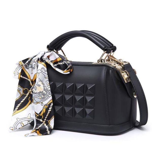 

women handbags pvc leather jelly bags silk scarves 2020 fashion rivet office ladies shoulder bag messenger bags tote