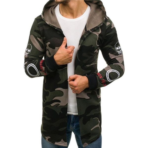 

2020spring and autumn new men's windbreaker skull camouflage print mid-long hooded trench coat sports overcoat coat windcheater, Tan;black