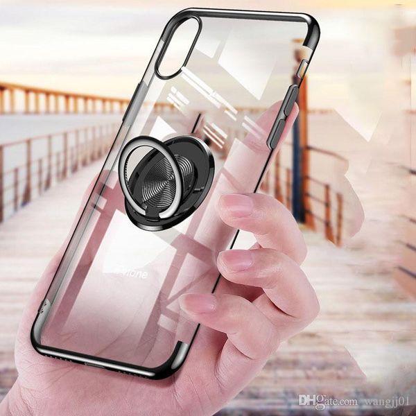 

fashion protective jacket electroplated magnetic suction on-board finger ring bracket suitable for iphone x xr xs max 7 8 6plus phone case