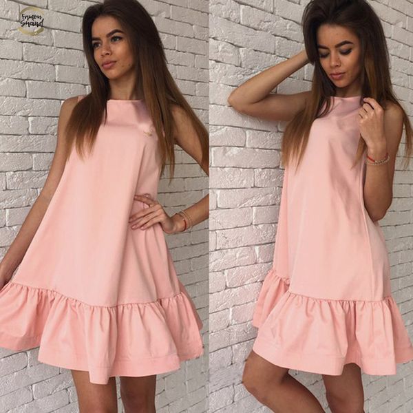 

2019 new summer women mini dresses casual beach party chiffon dress ruffle sleeveless sundress female fashion mini dresses, Black;gray
