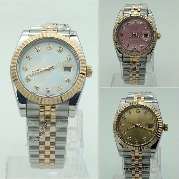 

горячие продажи роскошные мужчины женщины часы 32 мм 36 мм высокое качество кварцевые часы дамы алмазные часы montre de luxe наручные часы р, Slivery;brown