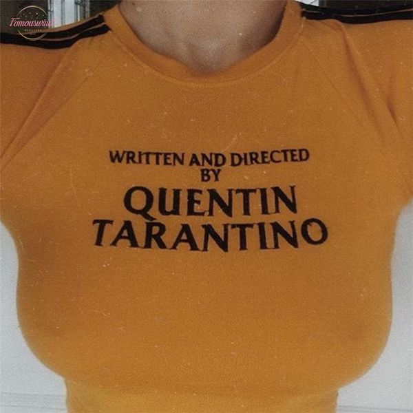 

short quentin tarantino yellow t shirt women short sleeve bodycon t shirt womens o neck letter print casual femme, White