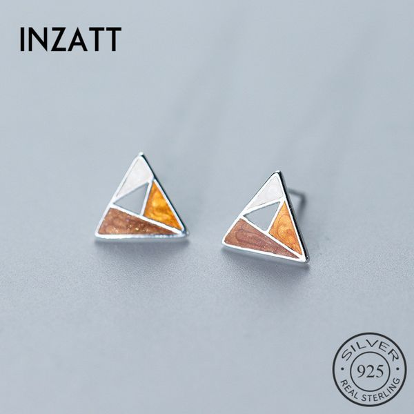 

inzareal 925 sterling silver minimalist hollow enamel geometric stud earrings for women birthday party 2018 fine jewelry gift, Golden;silver