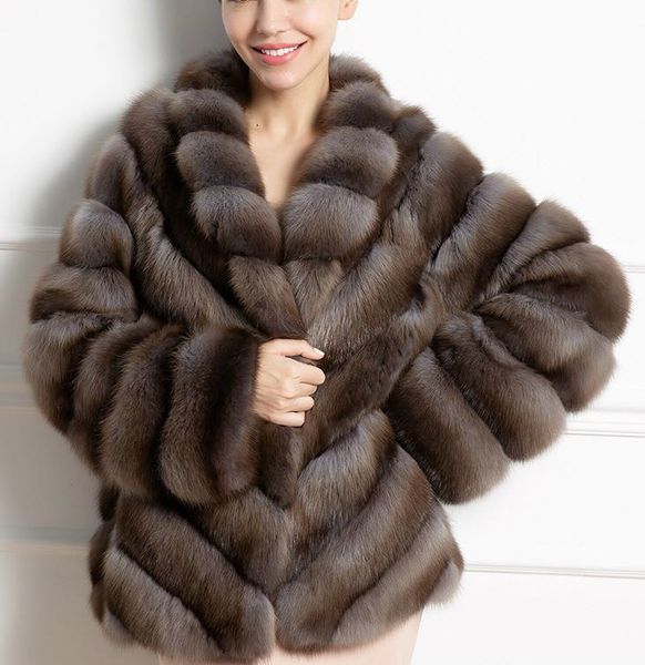 

arlenesain custom 2019 new design brown color gradient sable lapel collar short fur women coat, Black