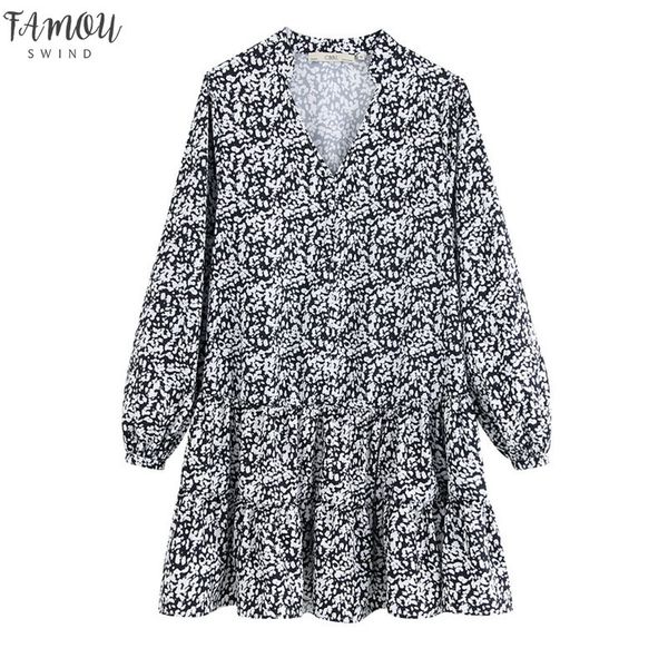 

vintage women dress autumn 2020 new clothing prints pattern full sleeve modern lady loose dresses female vestidos, Black;gray