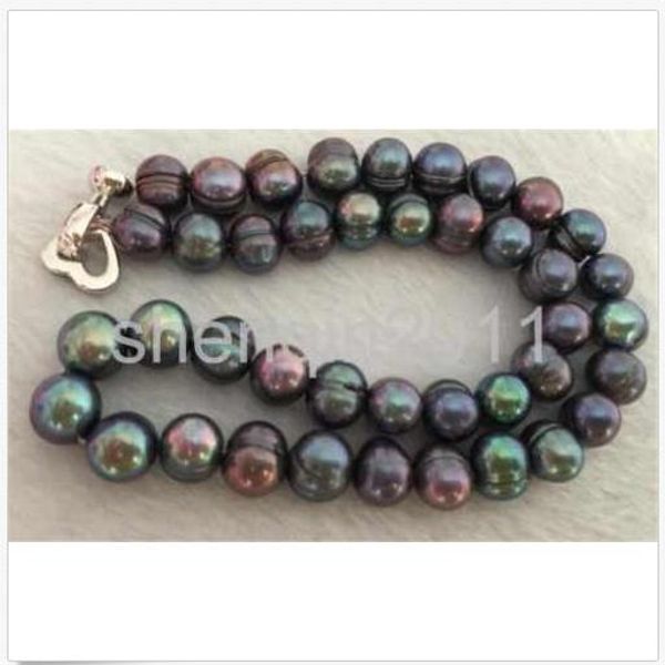 

huge9-10mm south sea baroque black green pearl necklace 18inch 925s, Silver