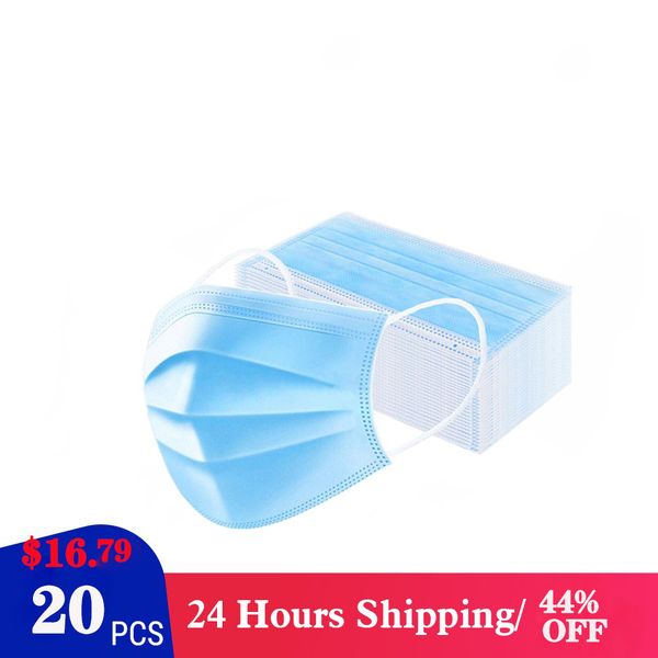 

20pcs/pack disposable mask 3-layer non-woven disposable elastic mouth soft breathable flu hygiene face mask as kn95 kf94