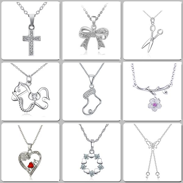 

shuangr fashion cz crystal pendant necklaces flower cross scissors shape chain necklace for women statement jewelry bijoux, Silver