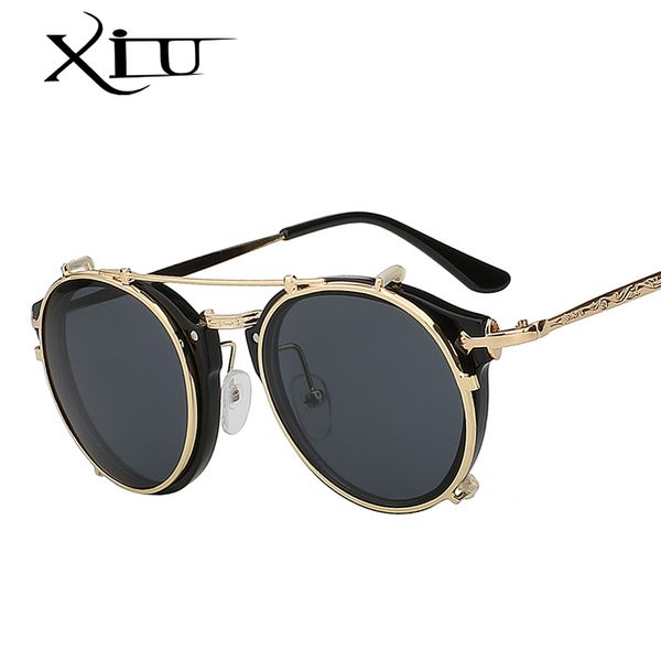 

xiu clip on sunglasses men steampunk brand design women fashion glasses vintage retro fashion sunglasses oculos uv400, White;black