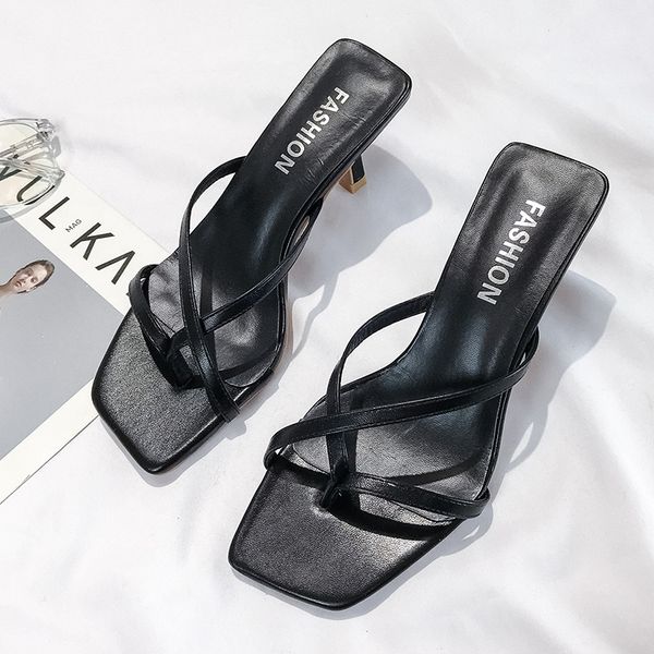 

size 35-38 nice new summer women slippers high heel classic black yellow shoes woman young ladies outdoor dress flip flops