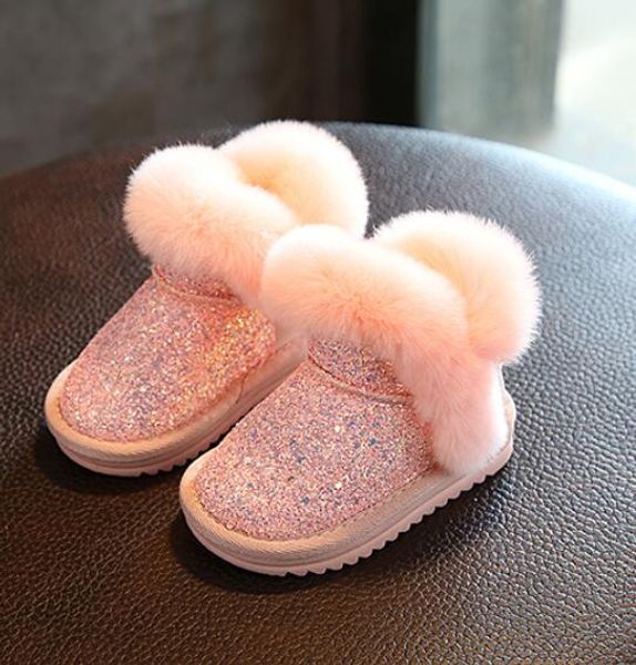 

2019 winter kids fashion snow boots thick child genuine leather warm plush soft bottom baby girls boots winter ski boot for baby, Black;grey