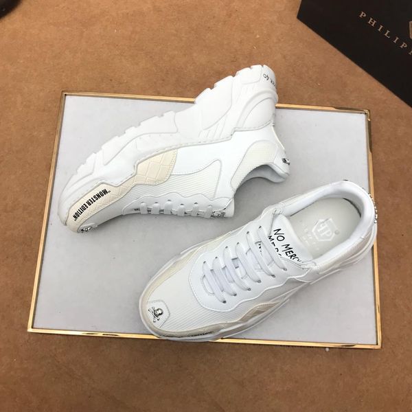 

new style luxury men's casual sports basketball shoes fashion brand men's shoes platform autumn and winter style design skull patt, Black