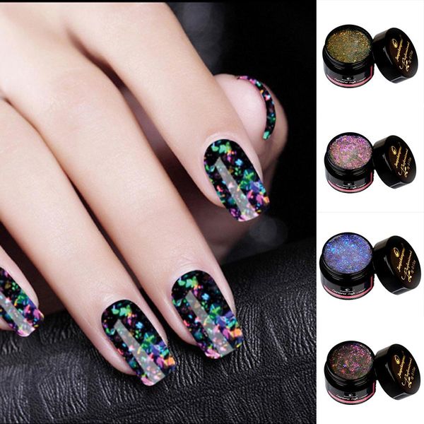 

5ml starry sky aurora uv gel long lasting soak off mix varnish nail decor this aurora gel is clear with sparkling sequins, Red;pink