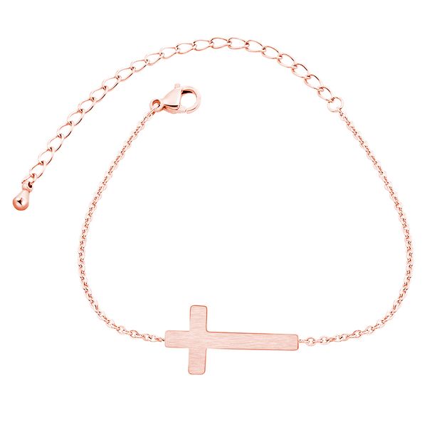 

rose gold sideways cross bracelet femme stainless steel charm friendship bracelets women religious jewelry pulseras mujer bff, Black