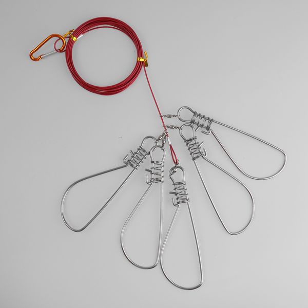 

fishing stringer clip fish lock stainless steel wire rope lanyard live fish lock with float 5 metal snaps