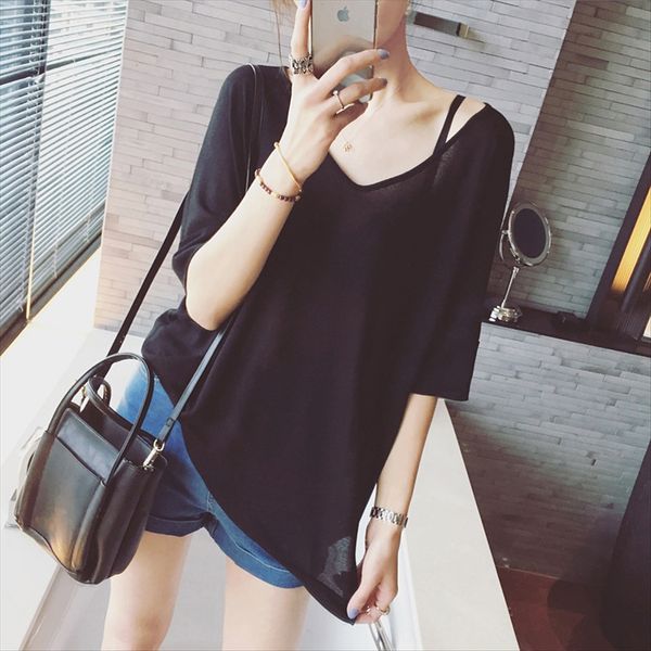

big neckline strapless t-shirt female xia wei fat shoulder wide loose clavicle hollow design sense careful machine slim t-shirt sho, White