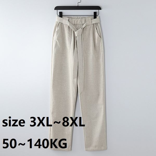 

summer men pants with sashes linen chinese style tang suit simple loose pants oversize 140kg elasticity personality trousers 60, Black