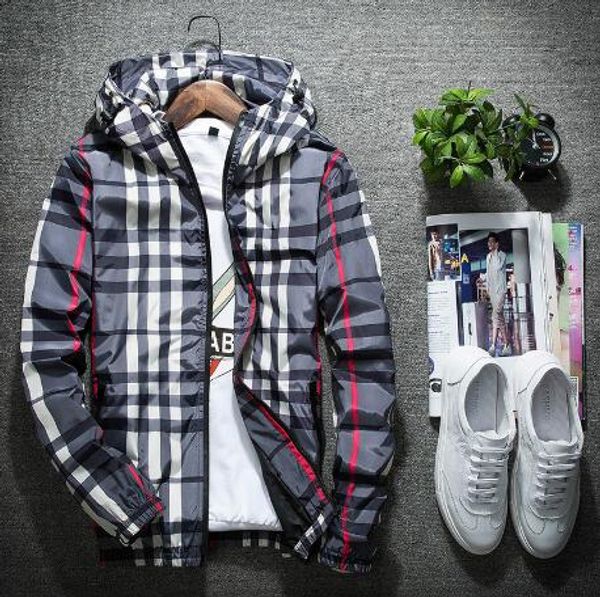 

spring mens jacket casual windbreaker long sleeved men jackets zipper pocket mens hoodie coat plaid jackets size m-5xl wholesale, Black;brown