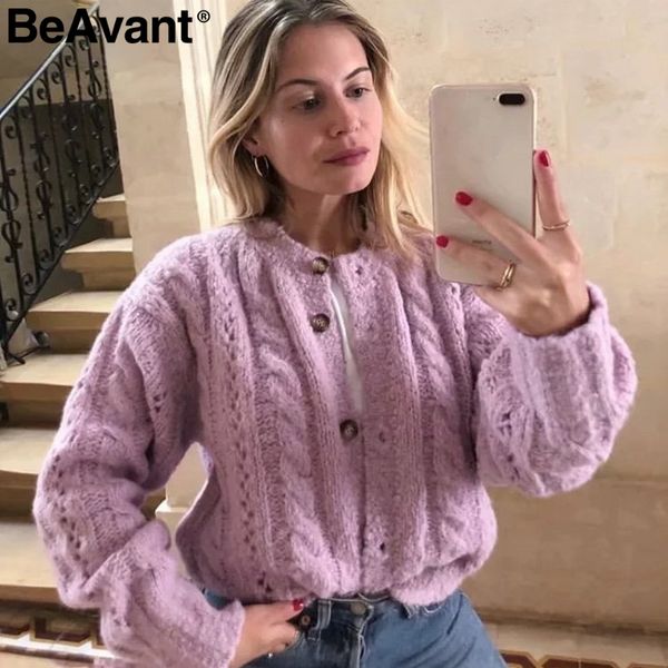 

beavant long sleeve buttons women cardigan o neck autumn winter short cardigans sweater elegant streetwear ladies cardigans 2019, White