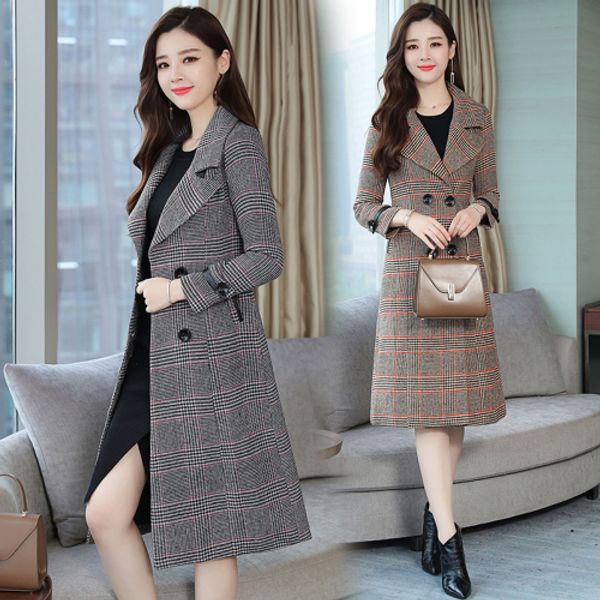 

woolen women coats and jackets plaid overcoat double breasted ladies formal winter jacket autumn coat female korean coats, Black
