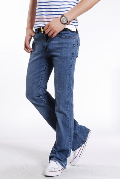 

men spring autumn slim fit flared jeans pants homme business casual bell bottom trousers mens stretch long flare jeans blue