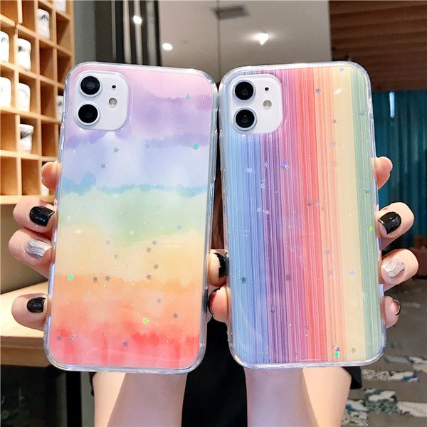 

красочный блеск звезды чехол для телефона iphone 11 pro max xs xr мягкий tpu радуга задняя крышка для iphone 6s 7 8 plus