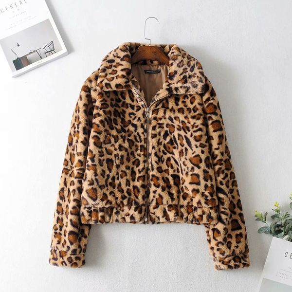 

fashion new 65-9896 european and american fashion leopard fur short jacket, Black;brown
