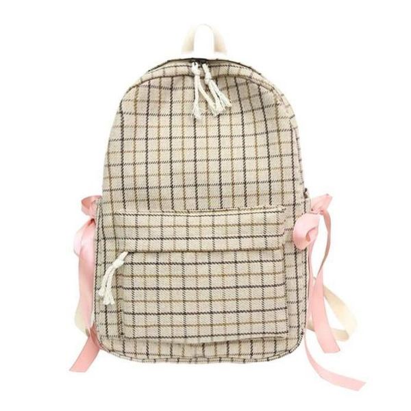 

large capacity plaid style canvas teenagers leisure bag school backpack travel backpack handbag outdoor sports