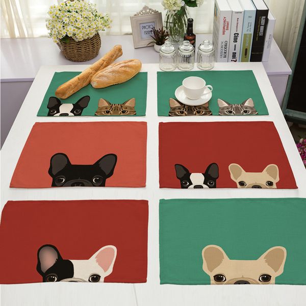 Encantadores cães impressos coaster toalha de mesa anti-escaldante tecidos de placemat ocidental almofada de café chinês coaster coaster decoração festa mesa mesa