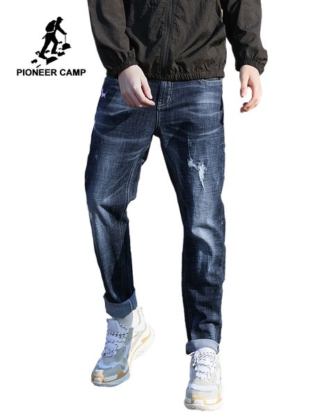 

pioneer camp 2019 new men's elastic cotton stretch jeans pants embroidery dog denim trousers men's brand fashion wear anz903105, Blue