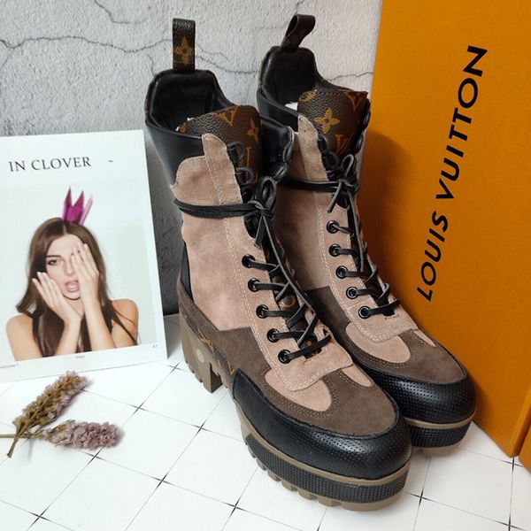 

wild european women's boots thick high-heeled front lace-up short tube printing color-matching martin boots factory direct sales, Black