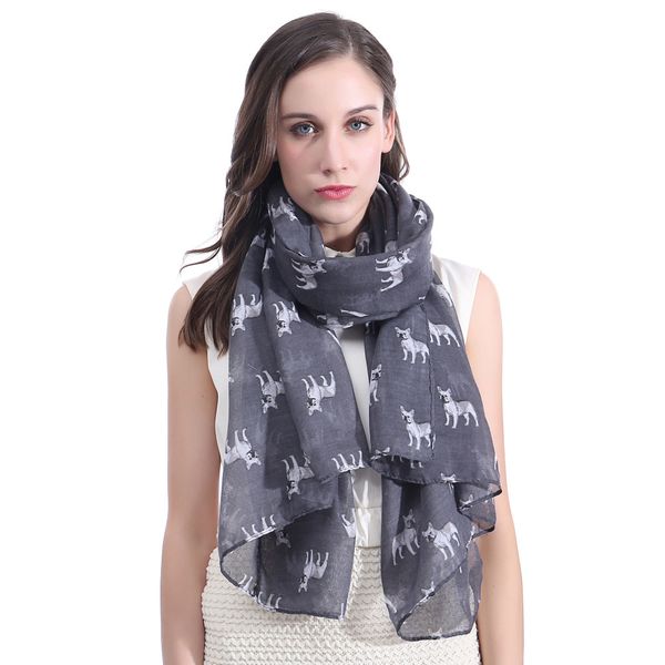 

french bulldog dog print scarf shawl wrap soft lightweight large size, Blue;gray