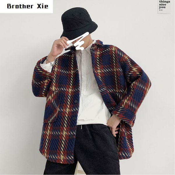 

autumn new plaid shirt men fashion retro casual long-sleeved shirt jacket man streetwear wild hip hop loose bomber jacket -2xl, White;black
