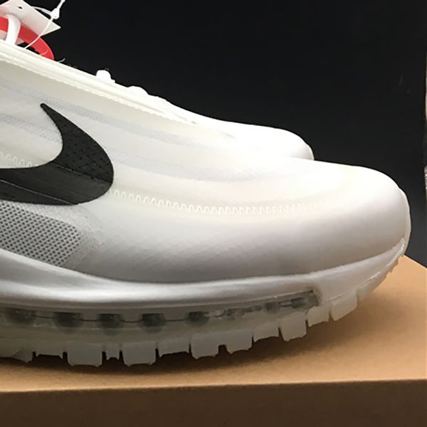 

off ow white x men air maxs 97s the ten all white 4585-100 women basketball sports shoes sneakers with original box, Black;white