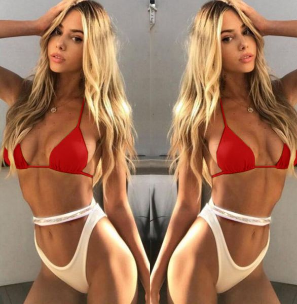 

cmb albaki bikini bathing swimsuit swimming swimwear water sports pure mix color two-piece swimming suit triangle cup, White;black