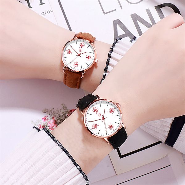 

2020 ladies watch women leather belt flower pattern simple quartz analog round case dial wristwatch relogio mulher dameshorloge, Slivery;brown