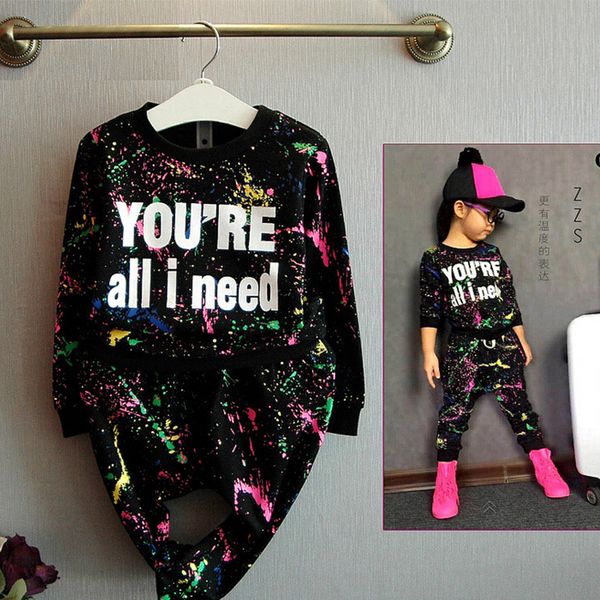

2019 new fashion girls tracksuit baby kids sport clothes set coloful letter printed children suit clothing set for 2-7years old y200623, White