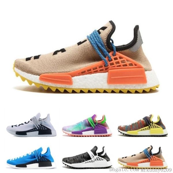 

2019 wholesale human race trail shoes men women pharrell williams yellow noble ink core black red white casual shoes sneakers big size 5-13