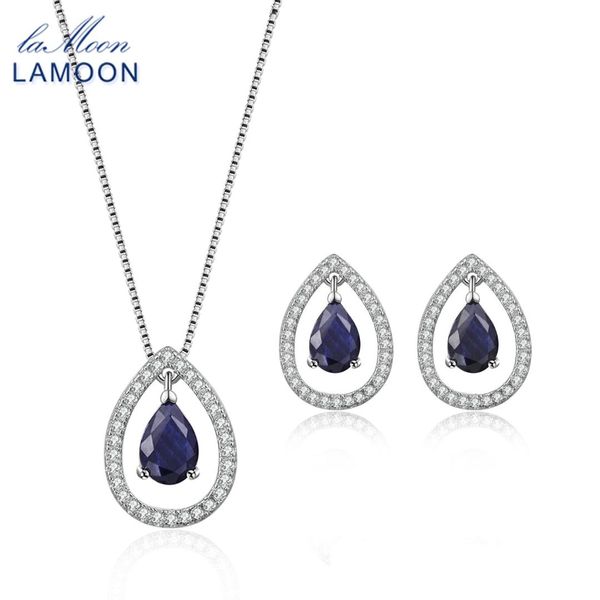 

lamoon s925 комплект ювелирных изделий для женщин 100% real gemstone синий сапфир 925-серебро-ювелирные изделия принцессы серьги ожерелье v0, Black
