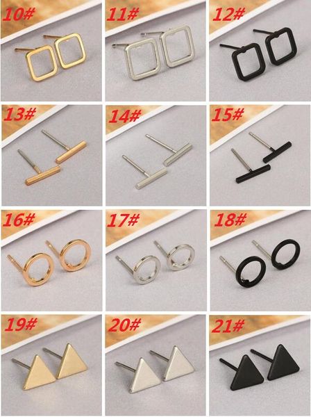 

wholesale- gold silver plated black punk simple t bar/triangle/square earrings for women ear stud earrings fine jewelry minimalist earrings, Golden;silver