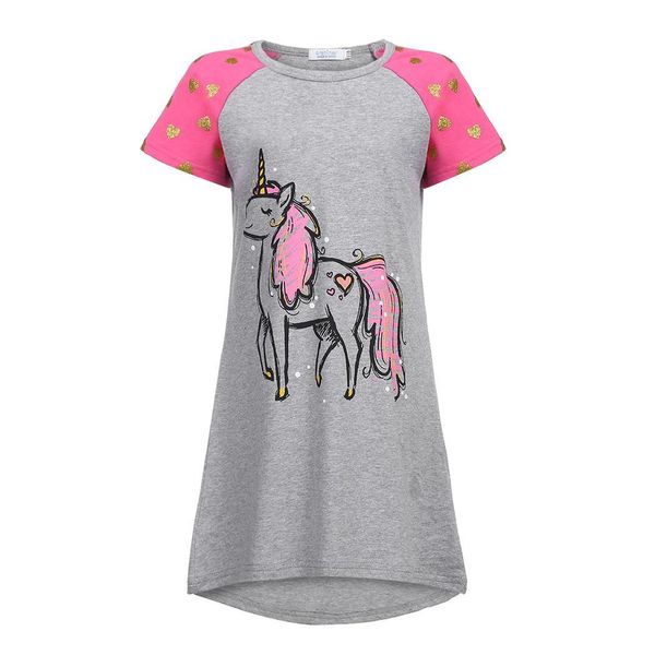 

kids girls round neck short sleeve animal cute children regular printed nightdress nightwear